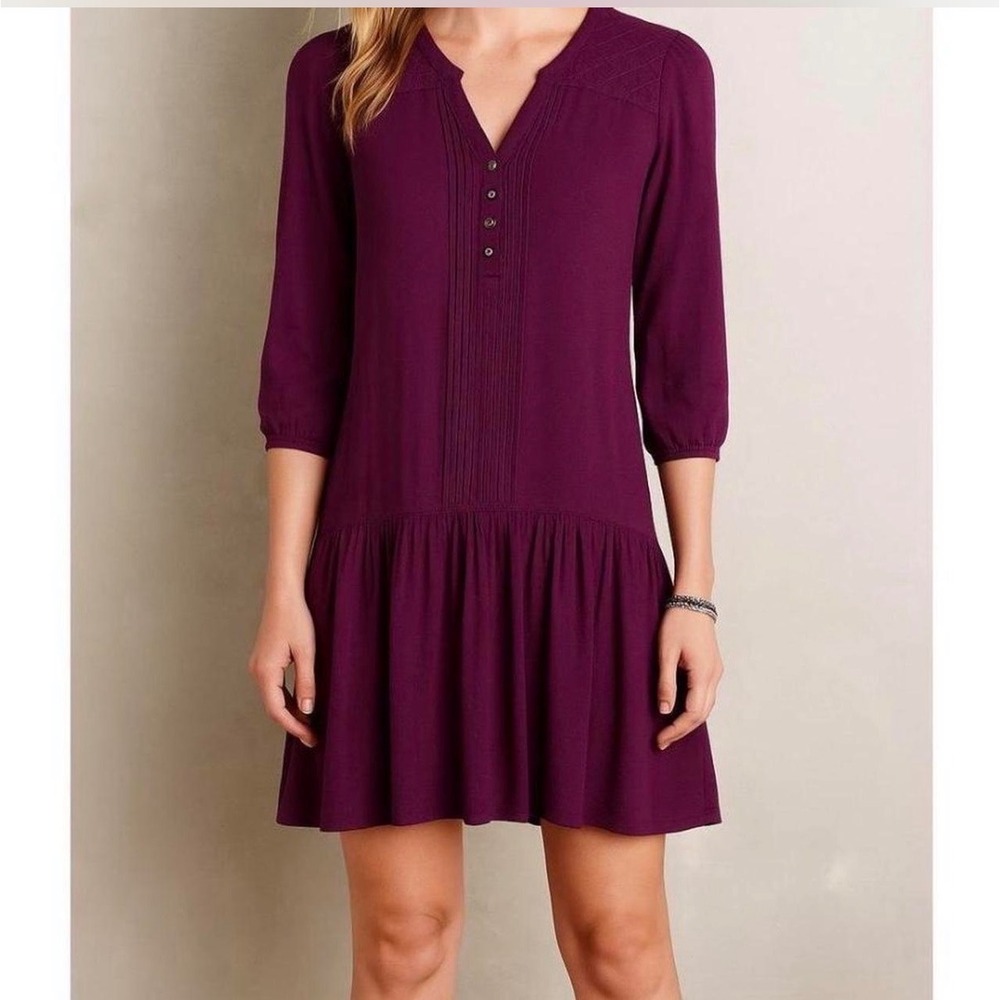 Anthropologie Maeve Galina Drop Waist Dress Women Small Purple Boho Plum Romance